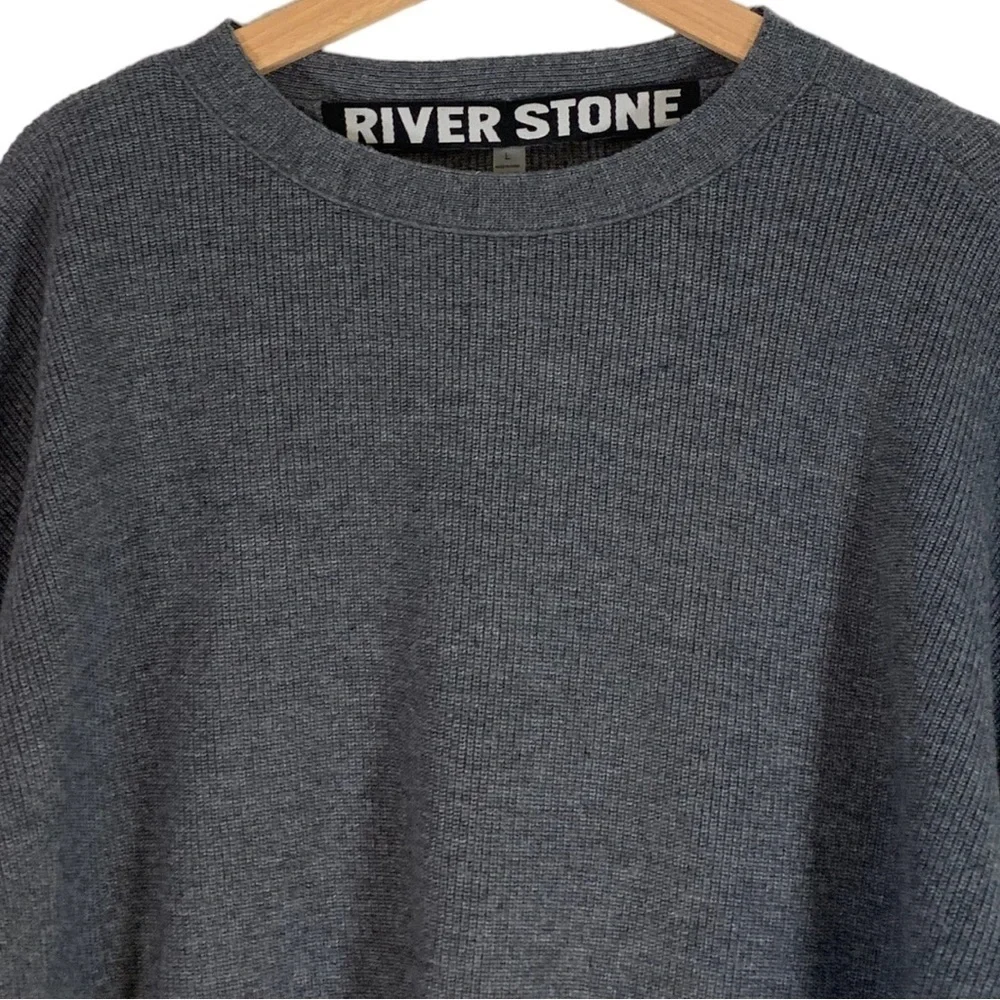River Stone Rib Knit Crewneck Sweater In Charcoal Gray Size Large